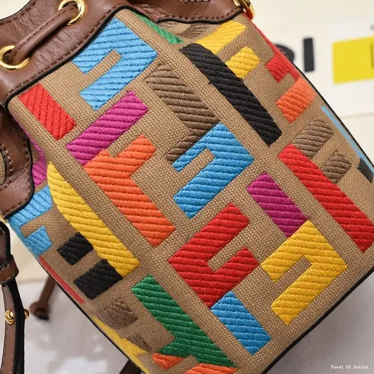 Vintage HOT In Woven Handle Brown Motif Tresor Bucket Canvas Fendi Bag FF with Mini Mon 0706